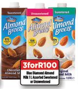 Blue Diamond Almond Milk Assorted (Sweetened Or Unsweetened) 1Ltr-For Any 3