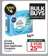 Lil-Lets Smartfit Non Applicator Tampons 10 Pack-For 2