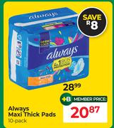 Always Maxi Thick Pads 10 Pack