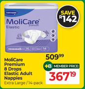 Moli Care Premium 8 Drops Elastic Adult Nappies Extra Large/14 Pack