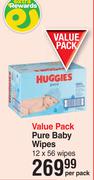 Huggies Pure Baby Wipes Value Pack-12 x 56 Wipes Per Pack