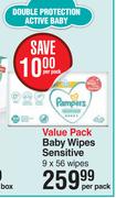 Pampers Baby Wipes (Sensitive) Value Pack-9 x 56 Wipes Per Pack
