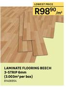 Laminate Flooring Beech 3-Strip 6mm(3.003Sqm Per Box)-Per Sqm