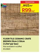 Floor Tile Ceramic Crate Brown 25cmX50cm(1.21Sqm Per Box)-Per Sqm