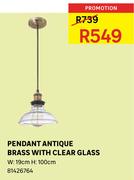 Pendant Antique Brass With Clear Glass