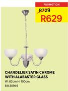 Chandelier Satin Chrome With Alabaster Glass