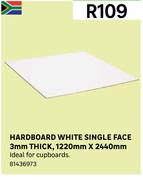 Hardboard White Single Face 3mm Thick, 1220mm x 2440mm