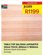 Table Top Saligna Laminated 32mm Thick, 800mm x 1800mm