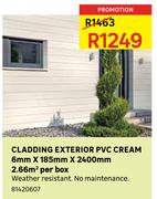 Cladding Exterior PVC Cream 6mm x 185mm x 2400mm, 2.66Sqm Per Box