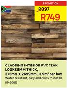 Cladding Interior PVC Teak Looks 8MM Thick, 375mm x 2699mm, 3.9Sqm Per Box