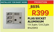 Plug Socket Aluminium 1 x 3 Pin/ 3 x 2 Pin