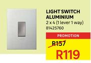 Light Switch Aluminium 2 x 4 (1 Lever 1 Way)
