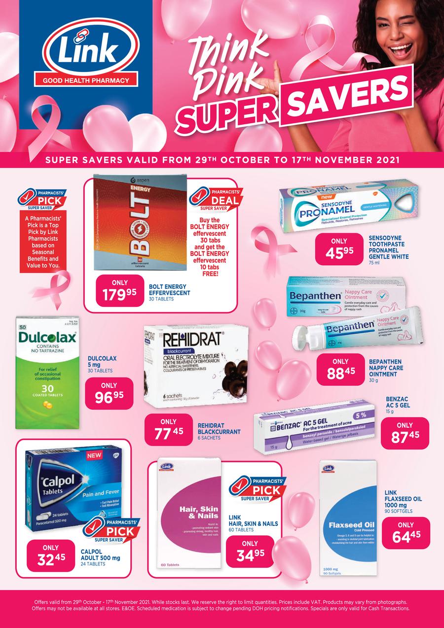 Link Pharmacy Think Pink Super Savers (29 October 17 November 2021