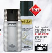 Ted Lapidus Pour Homme EDT 100ml + Free Deodorant Spray 150ml