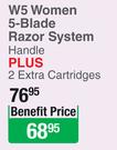 Max Shave W5 Woman 5 Blade Razor System Handle + 2 Extra Cartridges