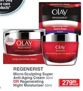 Olay Regenerist Micro Sculpting Super Anti Aging Cream 50ml Or Regenerating Night Moisturiser 50ml- 