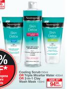 Neutrogena Cooling Scrub 150ml Or Triple Micellar Water 400ml Or 2 In 1 Clay Wash Mask 150ml-Each