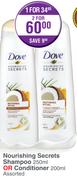 Dove Nourishing Secrets Shampoo 250ml Or Conditioner 200ml