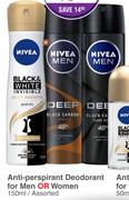 Nivea Anti Perspirant Deodorant For Men Or Women-150ml Each