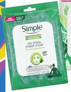 Simple Sensitive Skin Experts Kind To Skin De Stress Sheet Mask With Aloe & Multi Vitamins-21ml 