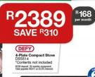 Defy 4 Plate Compact Stove DSS514