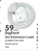 Digitech 3m Extension Lead Double Janus 16A LE3MEXT16A-PBH-Each