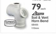 Marley Soil & Vent Horn Bend 110mm SB400-Each