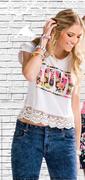 Red Earth Lace Edge Crop Top With Print