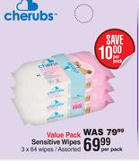 Cherubs Sensitive Wipes Assorted (3 x 64 Wipes)-Per Pack