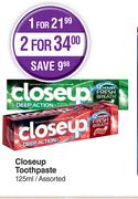 Closeup Toothpaste Assorted-For 2 x 125ml