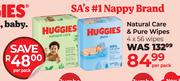 Huggies Natural Care & Pure Wipes 4 x 56 Wipes-Per Pack