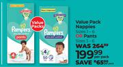 Pampers Value Pack Nappies Sizes 1-6 Or Pants Sizes 3-6-Per Pack