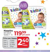 Baby Things Nappies 50 Pack Sizes 1-4-Per Pack