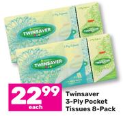 Twinsaver 3-Ply Pocket Tissues-8 Pack Each