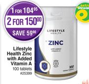 Lifestyle Health Zinc With Added Vitamin A 100 Tablets-For 1