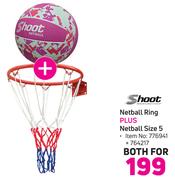 Shoot Netball Ring Plus Netball Size 5-Both For