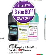 Garnier Anti-Perspirant Roll-On For Men Or Women Assorted-For 1 x 50ml