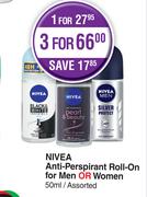 Nivea Anti-Perspirant Roll-On For Men Or Women Assorted-For 1 x 50ml