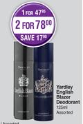 Yardley English Blazer Deodorant Assorted-For 2 x 125ml