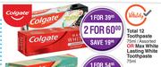 Colgate Total 12 Toothpaste Assorted 75ml Or Max Value Lasting White Toothpaste 75ml-For 1