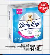 Baby Soft Fresh White 2 Ply Toilet Rolls 18 Pack-Per Pack