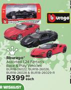 Bburago Assorted 1.24 Ferrari's Race & Play Vehcles-Each