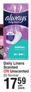 Always Daily Liners Scented Or Unscented (20 Normal)-Per Pack
