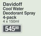 Davidoff Cool Water Deodorant Spray 4 Pack-4 x 150ml