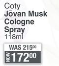 Coty Jovan Musk Cologne Spray-118ml 