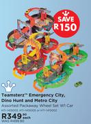 Teamsterz Emergency City,Dino Hunt & Metro City Assorted Packaway Wheel Set W1 Car-Each