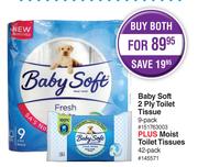 Baby Soft 2 Ply Toilet Tissue 9 Pack Plus Moist Toilet Tissues 42 Pack-Both For 