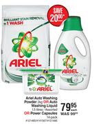 Ariel Auto Washing Powder 2Kg Or Auto Washing Liquid 1.5L Or Power Capsules 14 Pack-Each