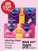 Libresse Ultra Duo Pads 20 Normal, 16 Long, 16 Night-Per Pack