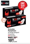 Kotex Everyday Pantyliners 20 Single Wrapped Unscented Or Scented-Per Pack